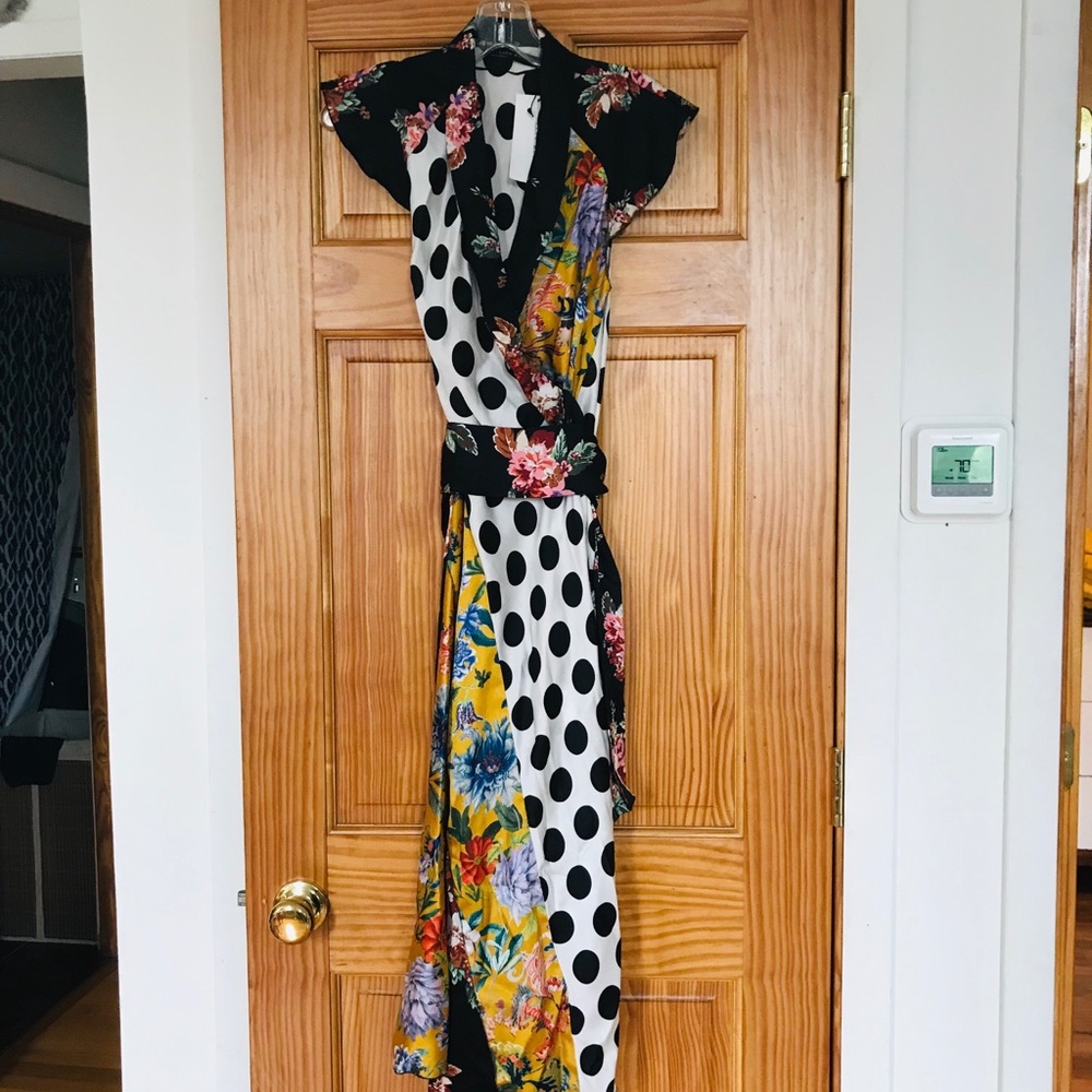 NWT Zara Polka Dot Floral Silky Dress size S
